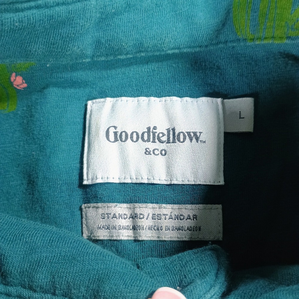 Goodfellow Mens Button Down Cactus Print Teal Large Short Sleeve Jersey Shirt - Picture 2 of 7
